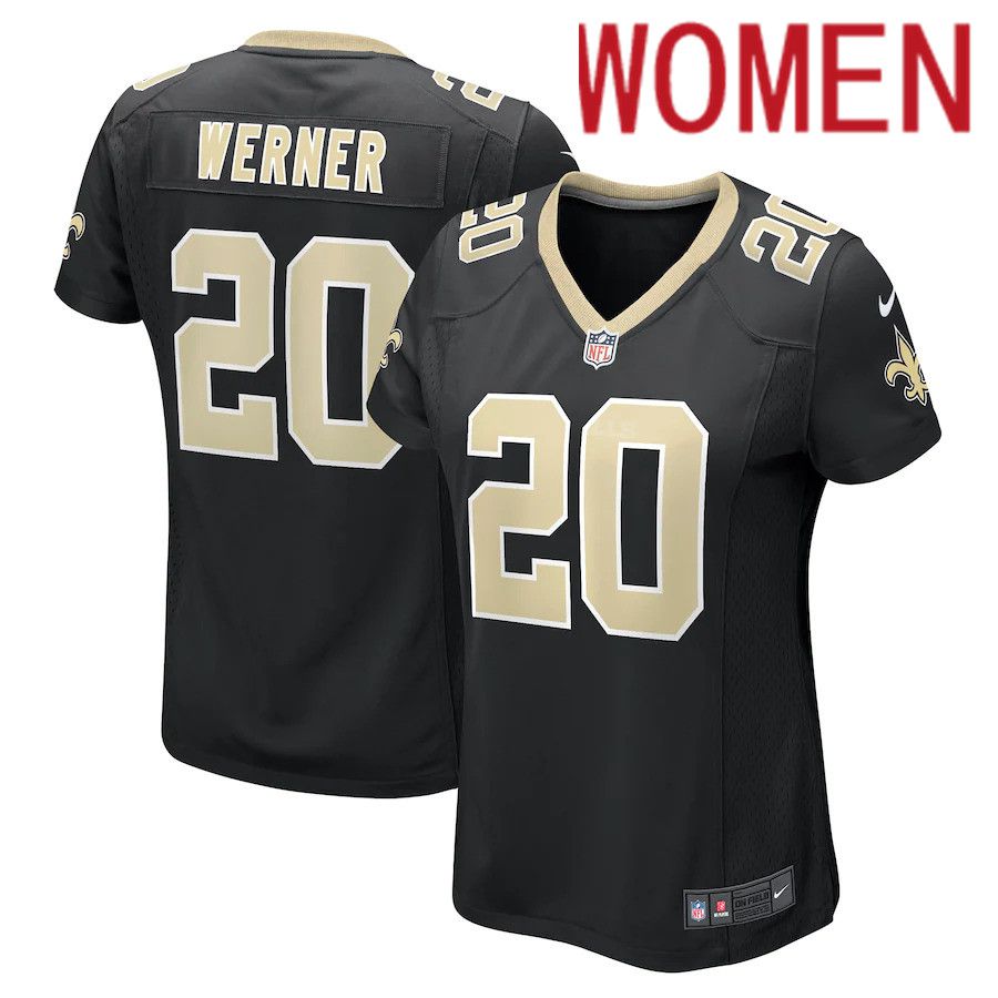 Women New Orleans Saints 20 Pete Werner Nike Black Game NFL Jersey